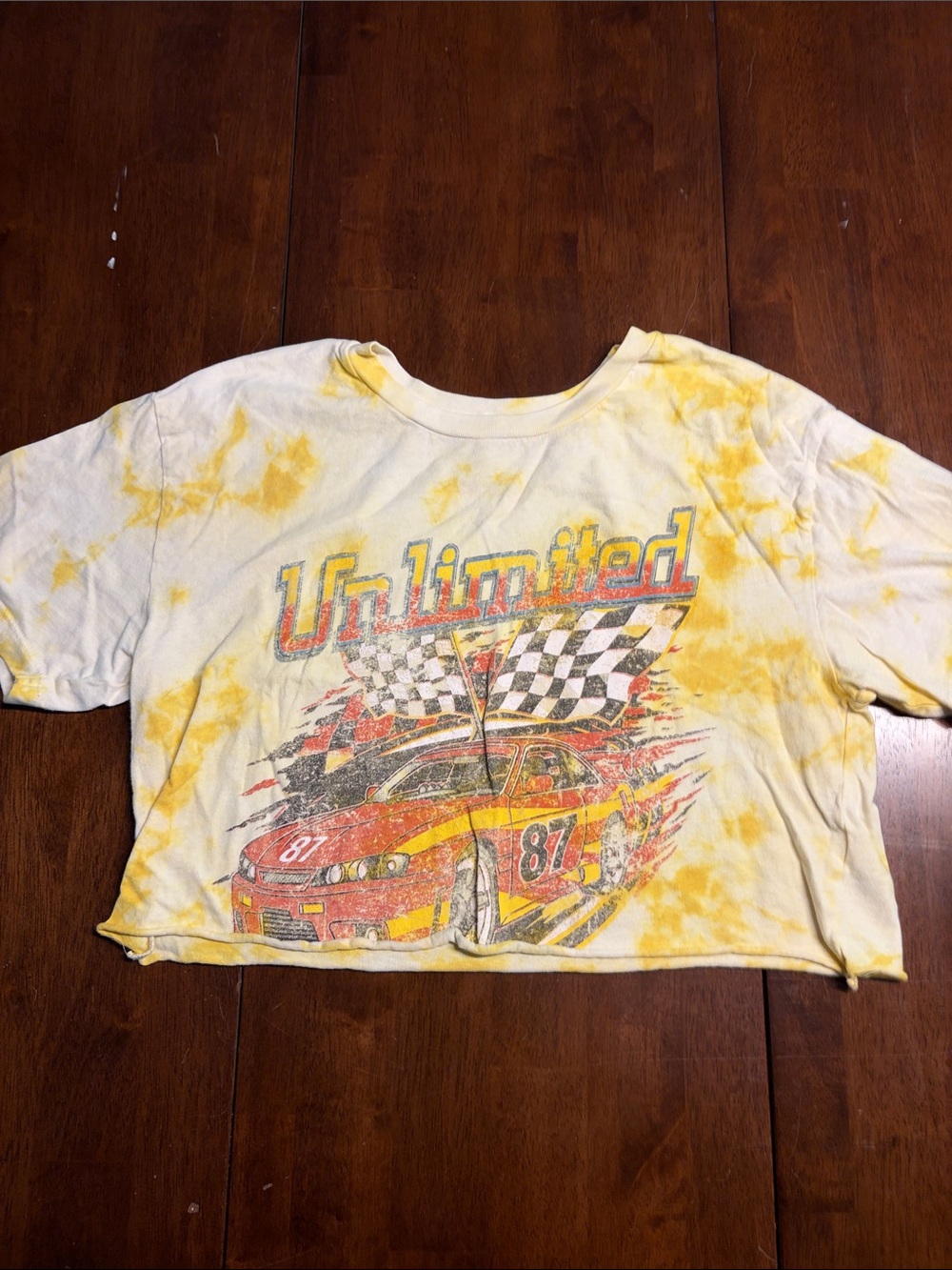 Garage Yellow Tie-Dye Racing Crop Tee